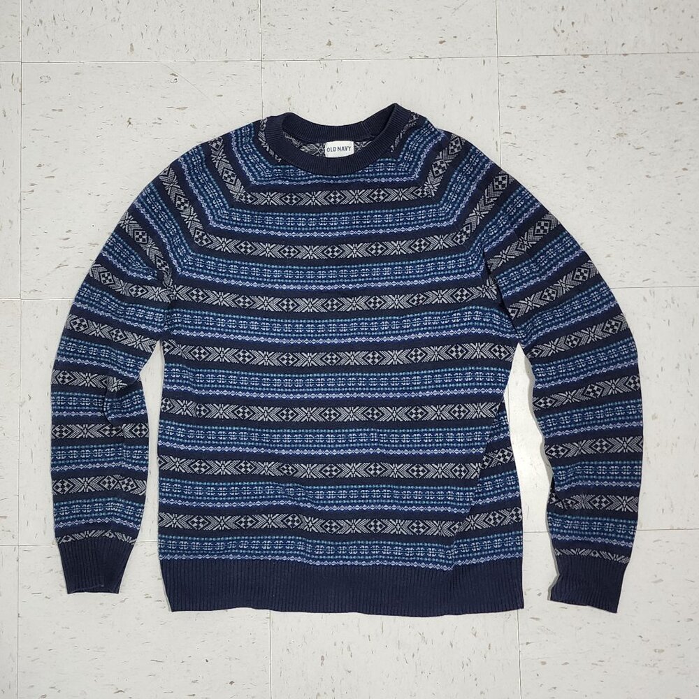 Old Navy Blue Fair Isle Sweater 100% Cotton Size S Soft & Classic